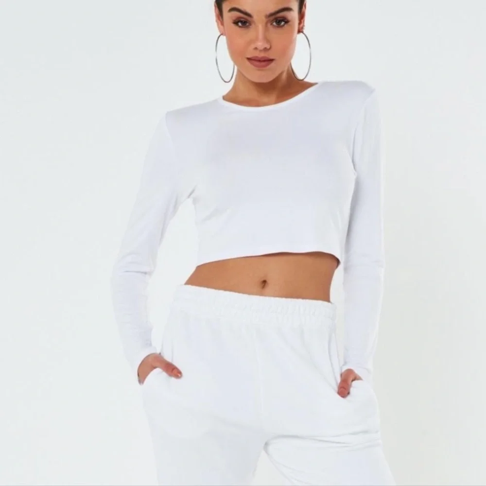 NWT missguided white basic cropped long sleeve top shirt